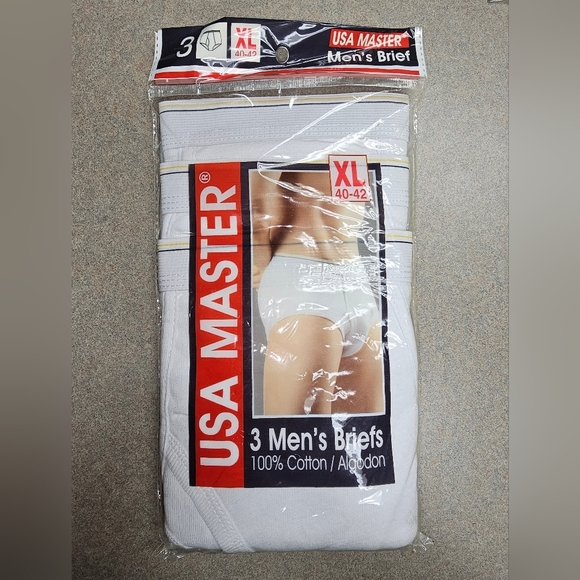 Vintage 90s Underwear White USA MASTER brief 100% Cotton XL (3 in package) - Picture 1 of 2